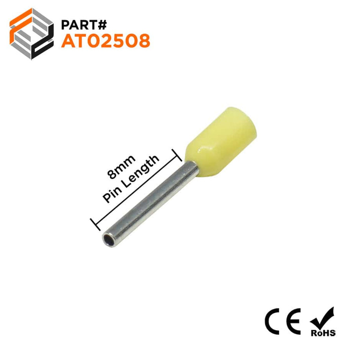 AT02508 - 24 AWG (8mm Pin) Insulated Ferrules - Yellow - Ferrules Direct