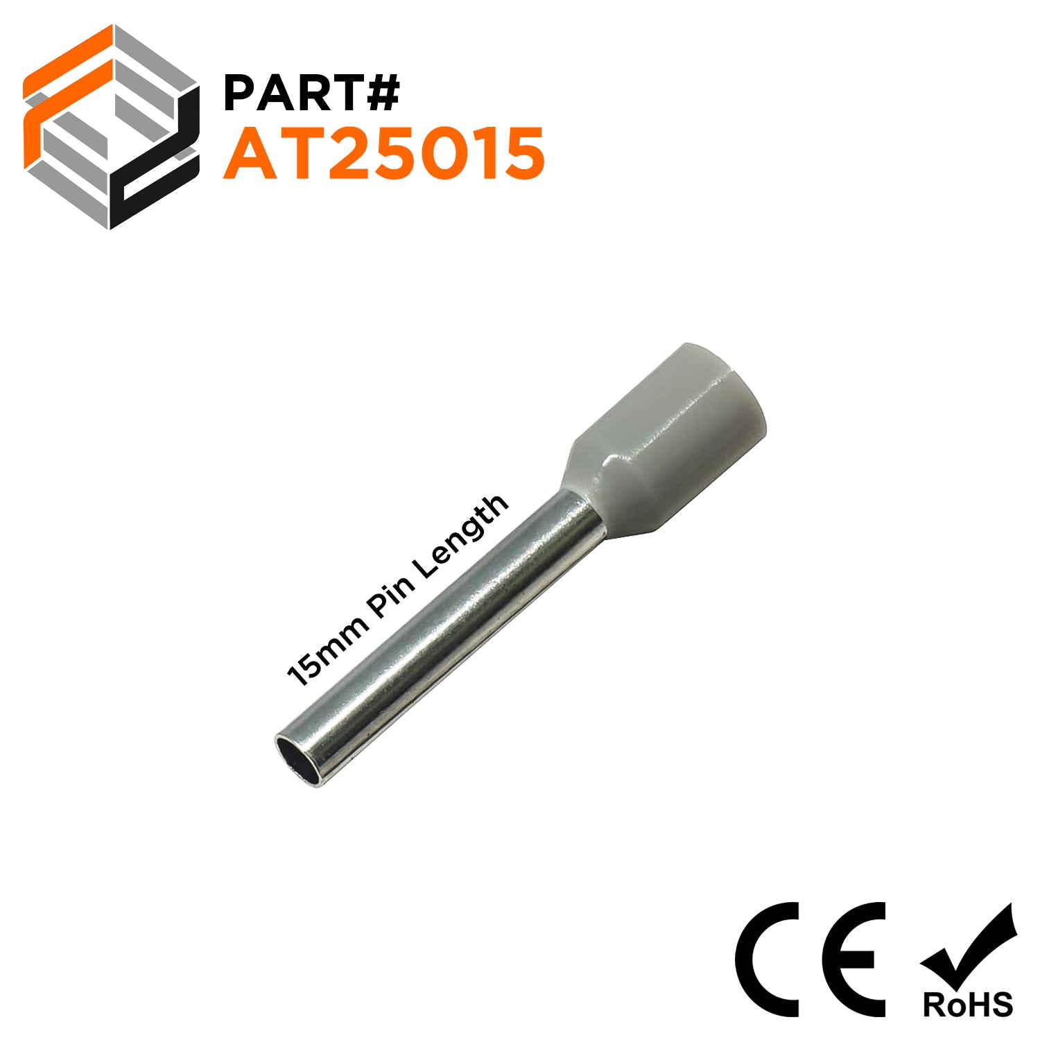 AT25015 - 14 AWG Insulated Wire Ferrules, 15mm Pin, Gray, 500 Pieces - Ferrules Direct