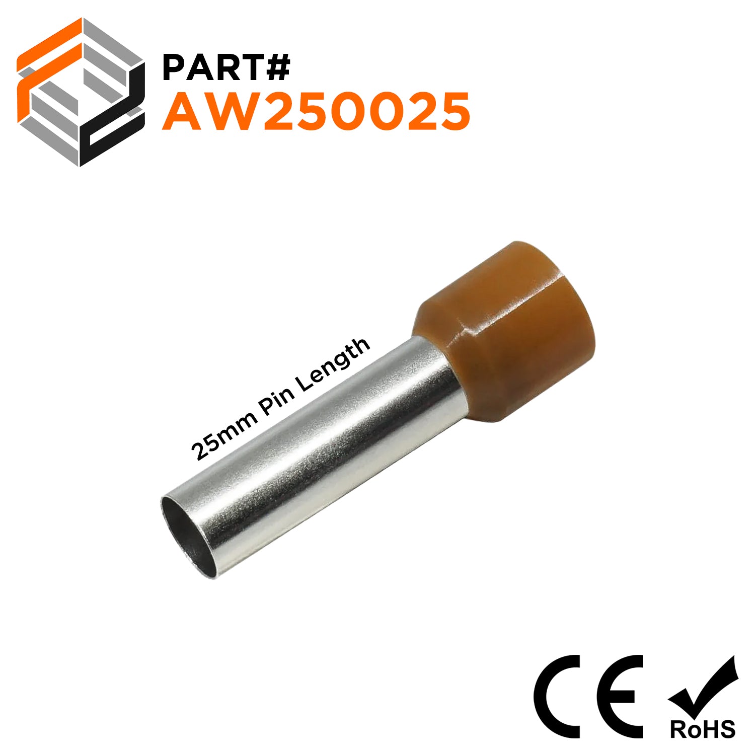 AW250025 - 4 AWG Insulated Wire Ferrules, 12mm Pin, Brown, 100 Pieces - Ferrules Direct