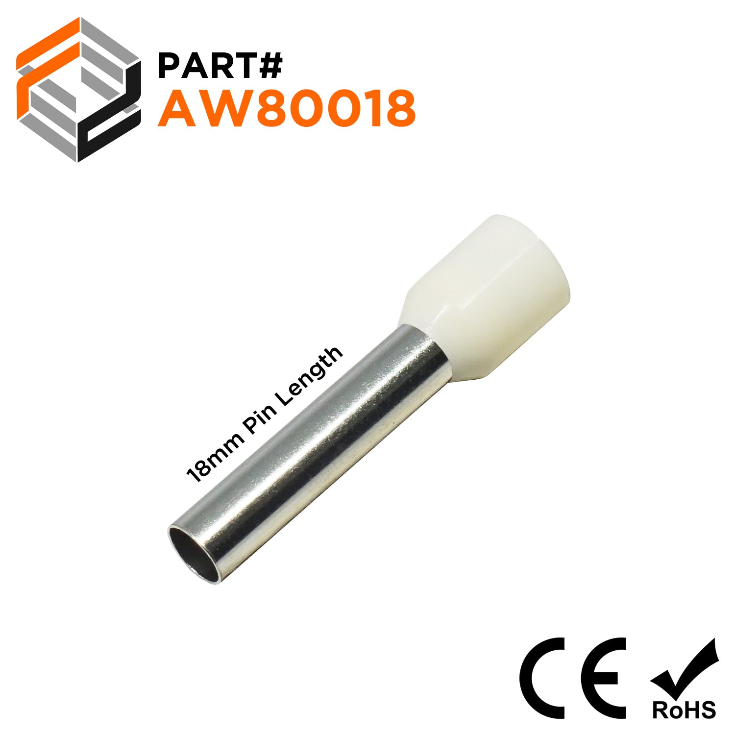 AW80018 - 8 AWG (Small Diameter) Insulated Wire Ferrules, 18mm Pin, Beige, 100 Pieces - Ferrules Direct