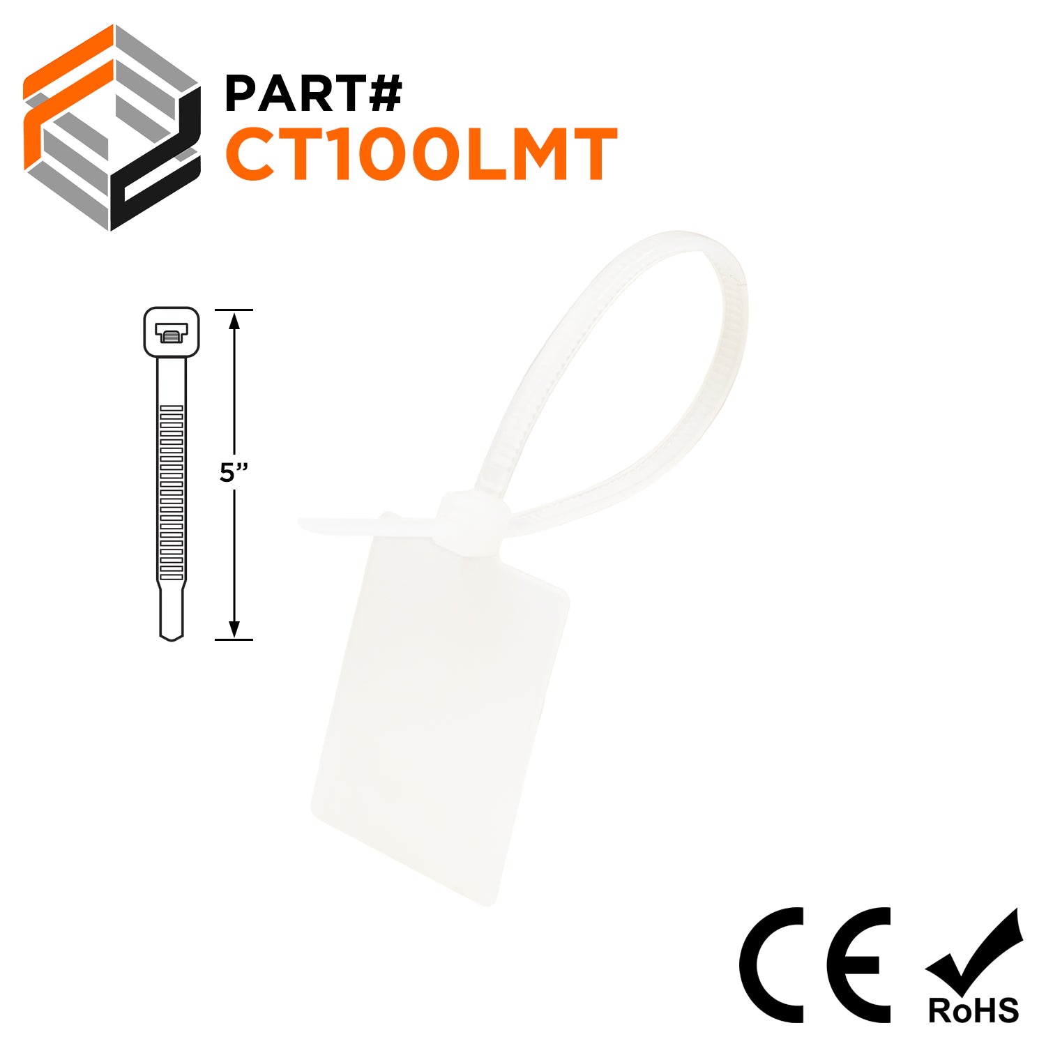 CT100LMT - 5" Identification Nylon Cable Ties, 18-Lb Tensile Strength, Natural, UL Recognized, 100-Pack - Ferrules Direct