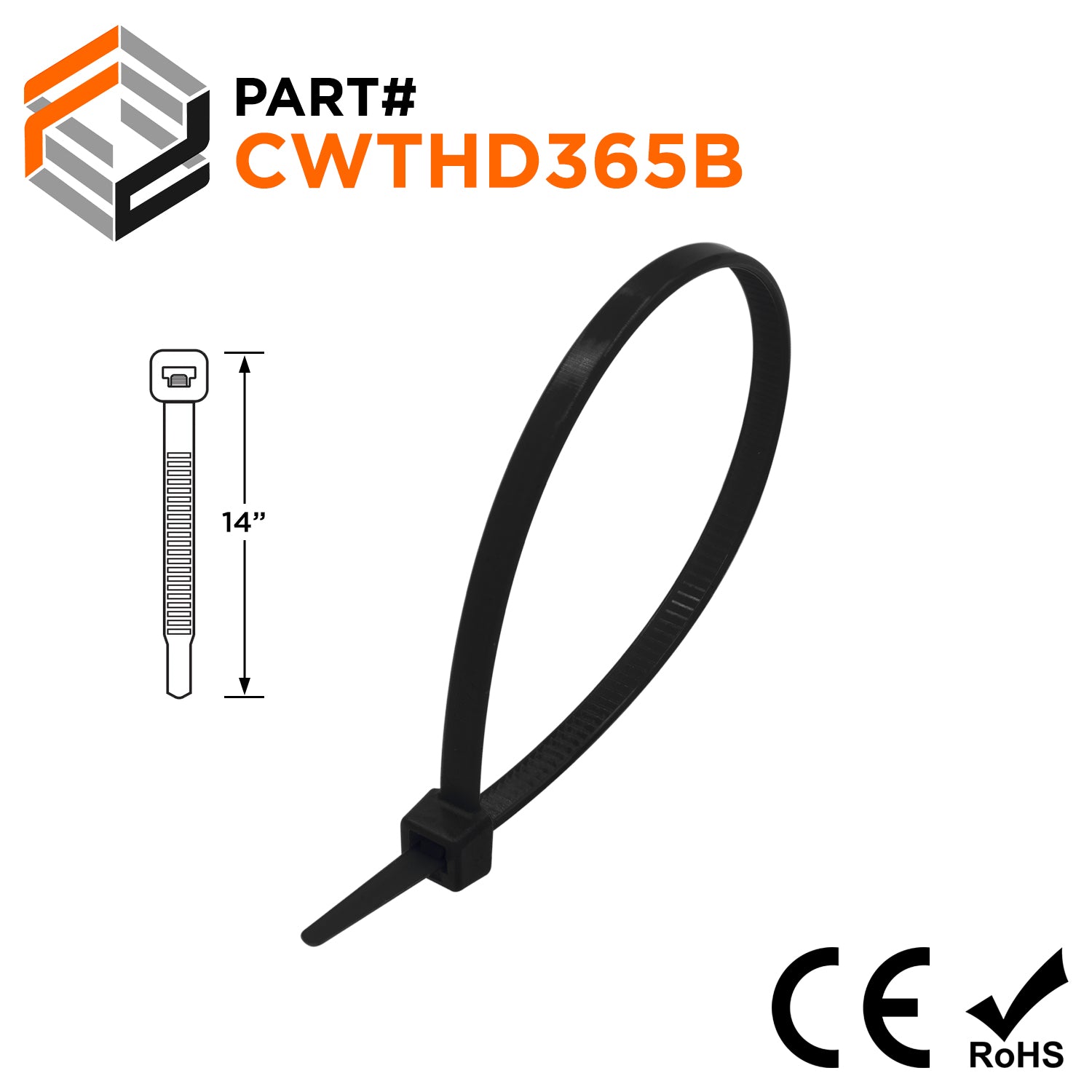 CWTHD365B - 14" Extreme Cold Weather Heavy Duty Cable Ties, 120-lb Tensile Strength, Black, UV Resistant, 100-Pack - Ferrules Direct