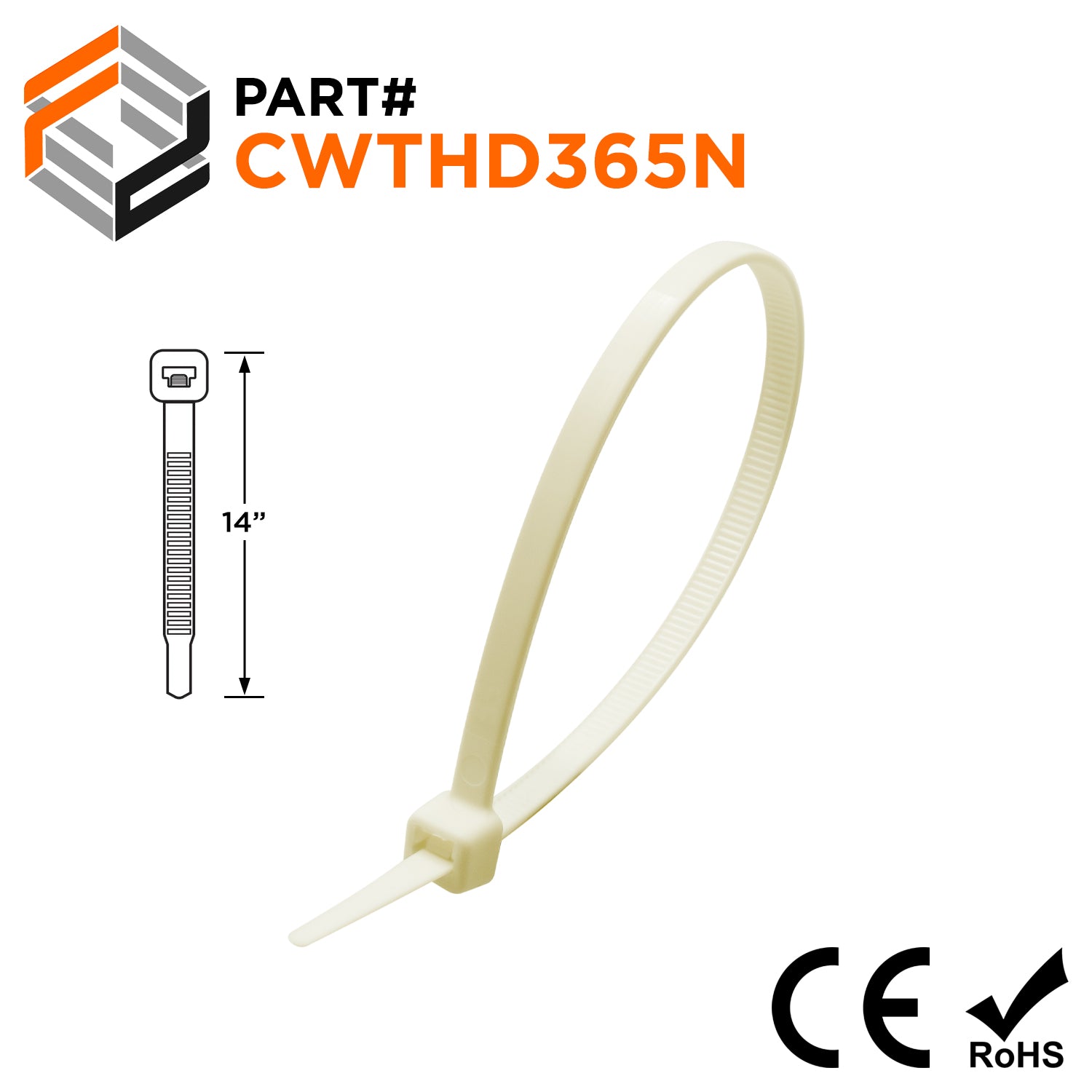 CWTHD365N - 14" Extreme Cold Weather Heavy Duty Cable Ties, 120-lb Tensile Strength, Natural, 100-Pack - Ferrules Direct