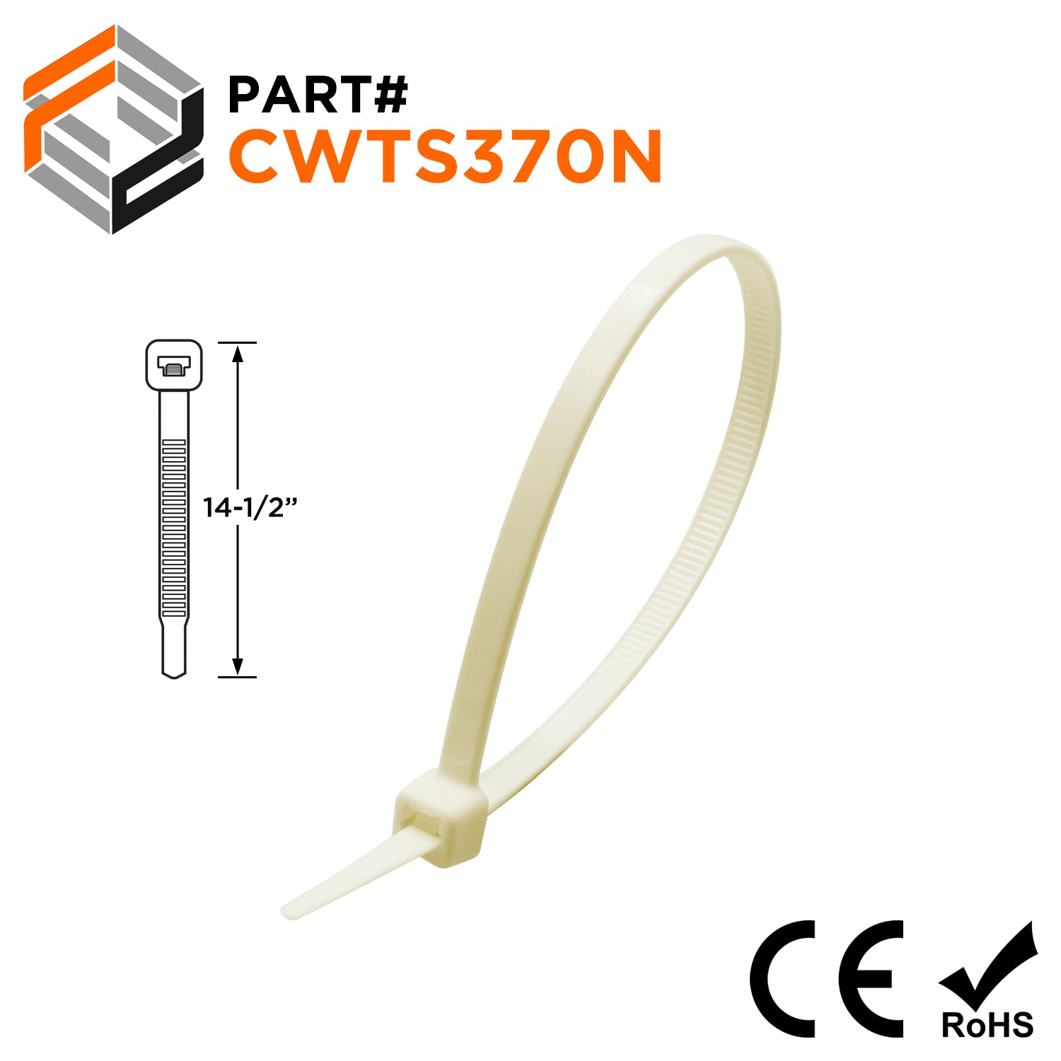 CWTS370N - 14-1/2" Extreme Cold Weather Standard Cable Ties, 50-lb Tensile Strength, Natural, 100-Pack - Ferrules Direct