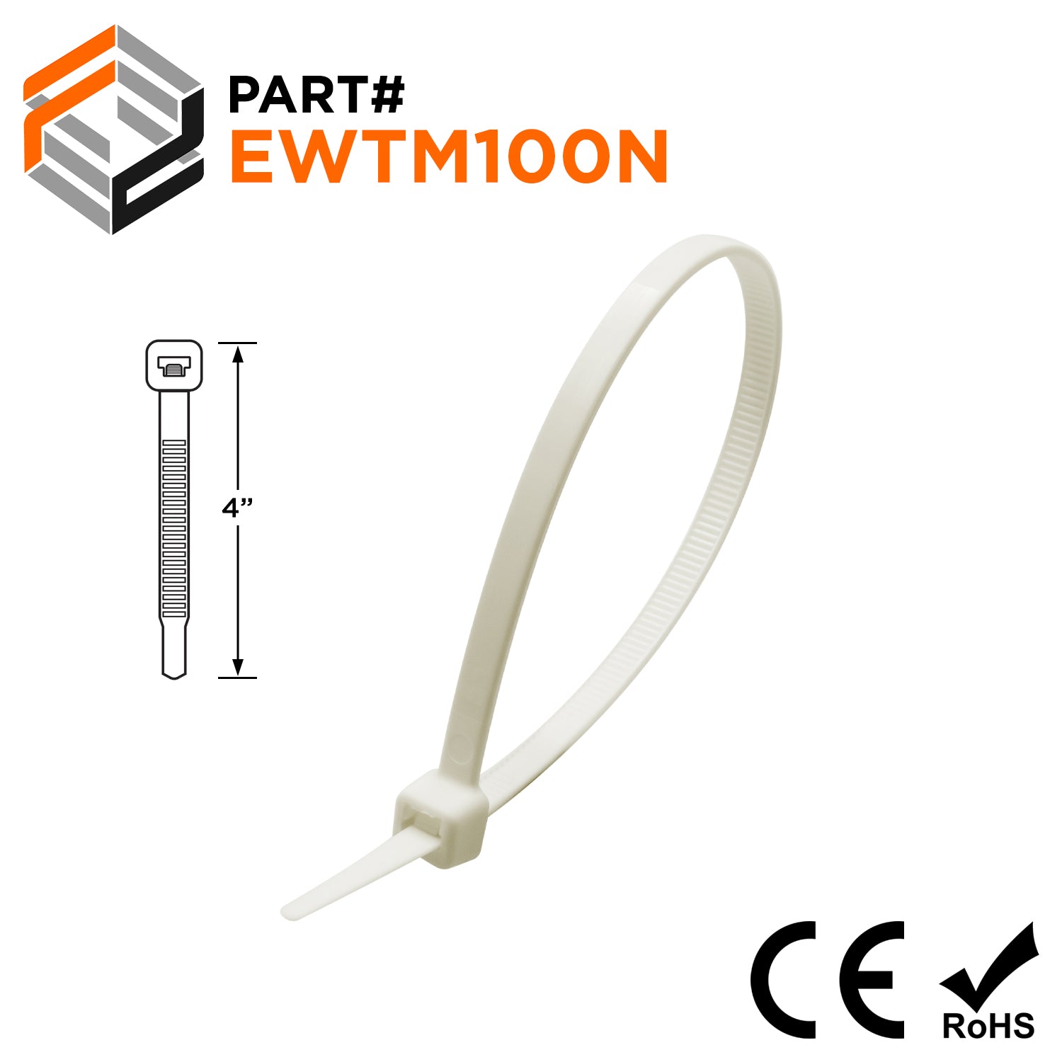 EWTM100N - 4" Ultra Extreme Temperature Miniature Cable Ties, 18-lb Tensile Strength, Natural, 100-Pack - Ferrules Direct