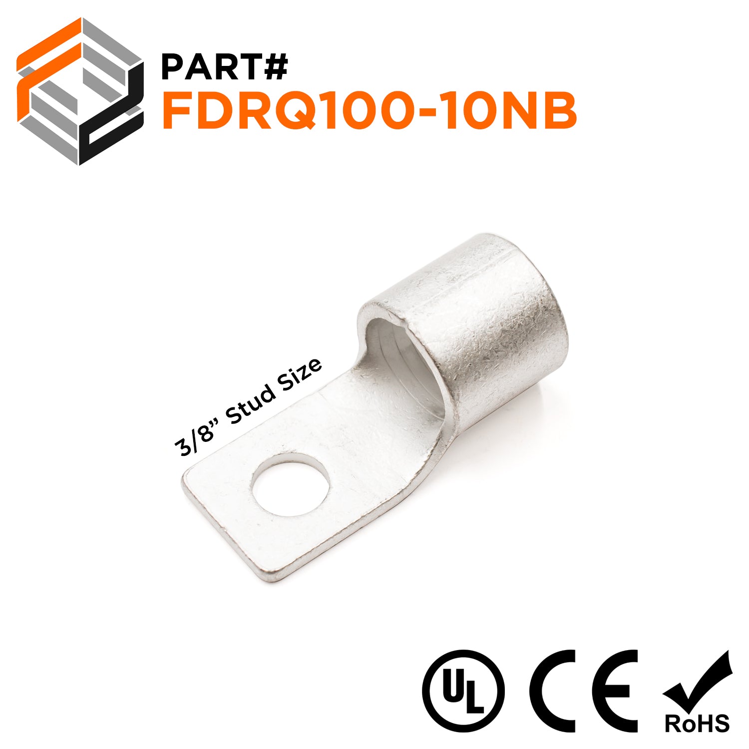 FDRQ100-10NB - 4/0 AWG Square Ring Terminals, 3/8" Stud, 5 pieces