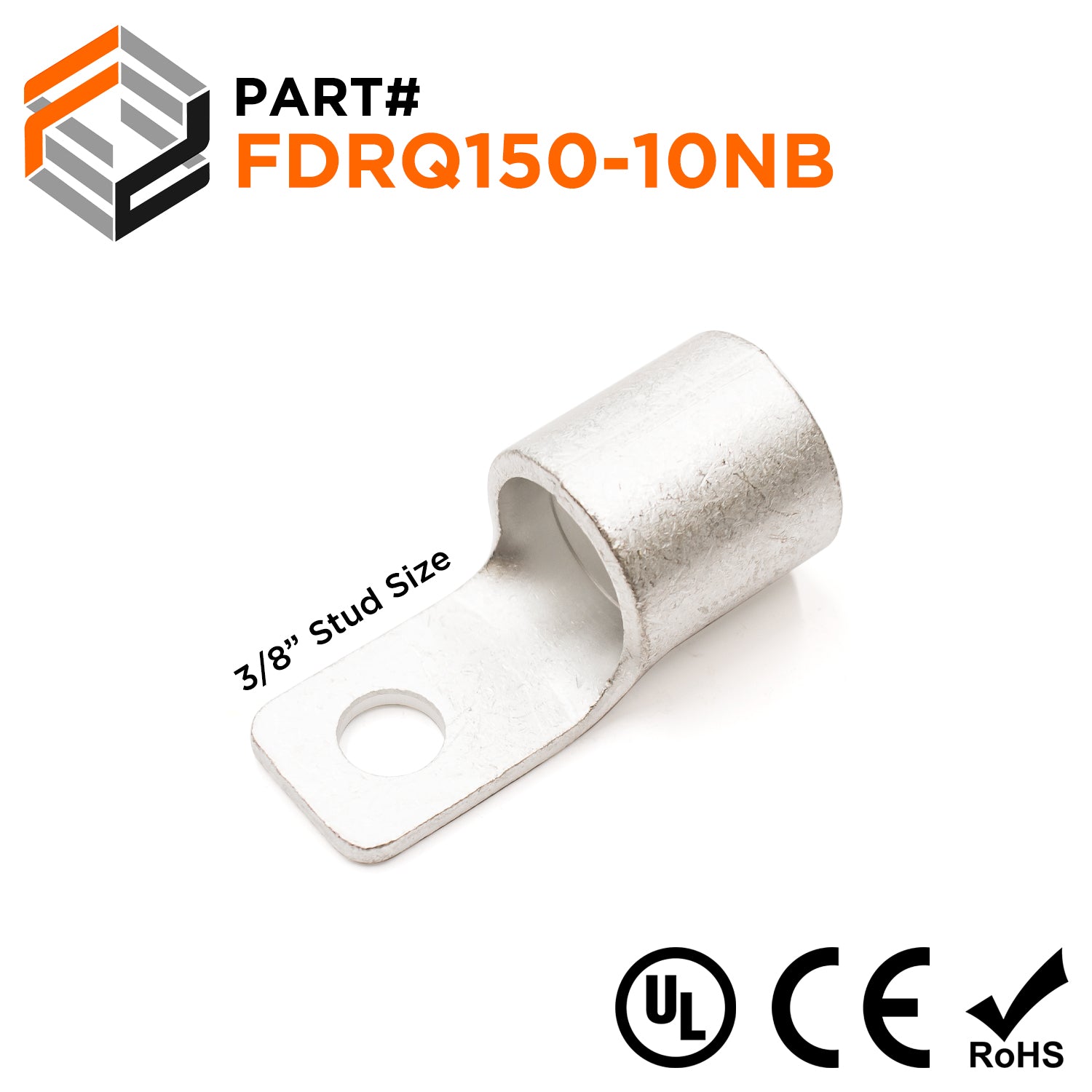 FDRQ150-10NB - 250/300 MCM Square Ring Terminals, 3/8" Stud, 5 pieces