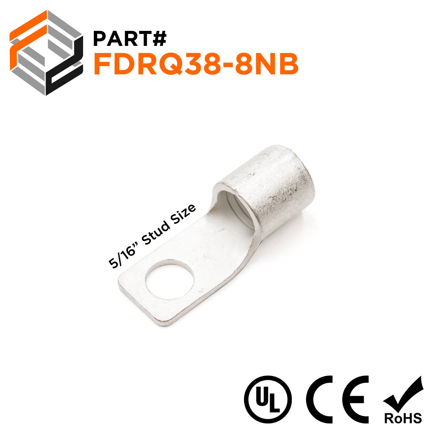 FDRQ38-8NB - 2 AWG Square Ring Terminals, 5/16" Stud, 25 pieces