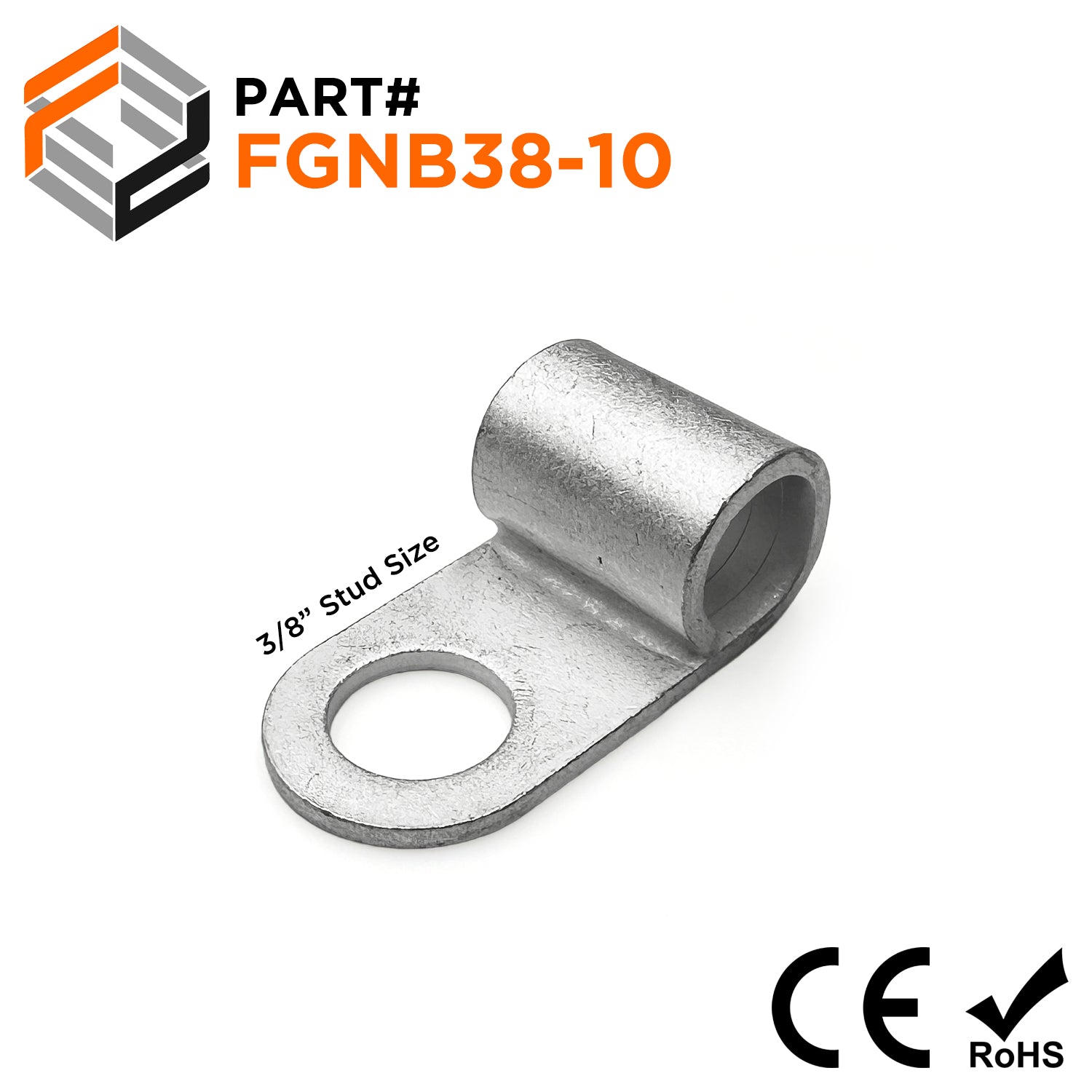FGNB38-10 - Non Insulated Flag Terminal - Ring Tongue - 2 AWG - 3/8" Stud - 10 Pieces