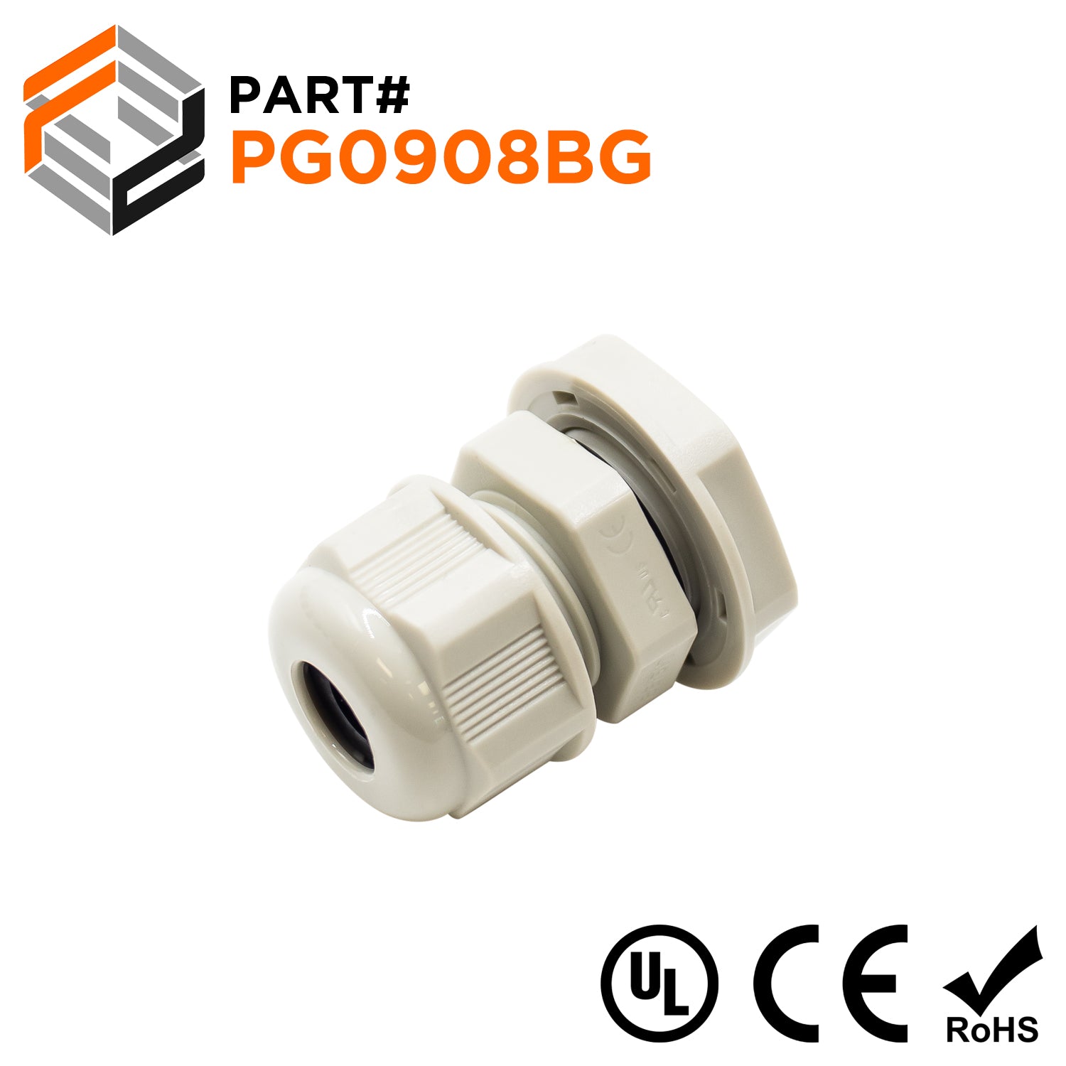 P0908BG - PG9 Thread Nylon Cable Gland, Beige, Range: 3/16" to 5/16", UL Listed, IP68, IP69K - 1 Piece - Ferrules Direct