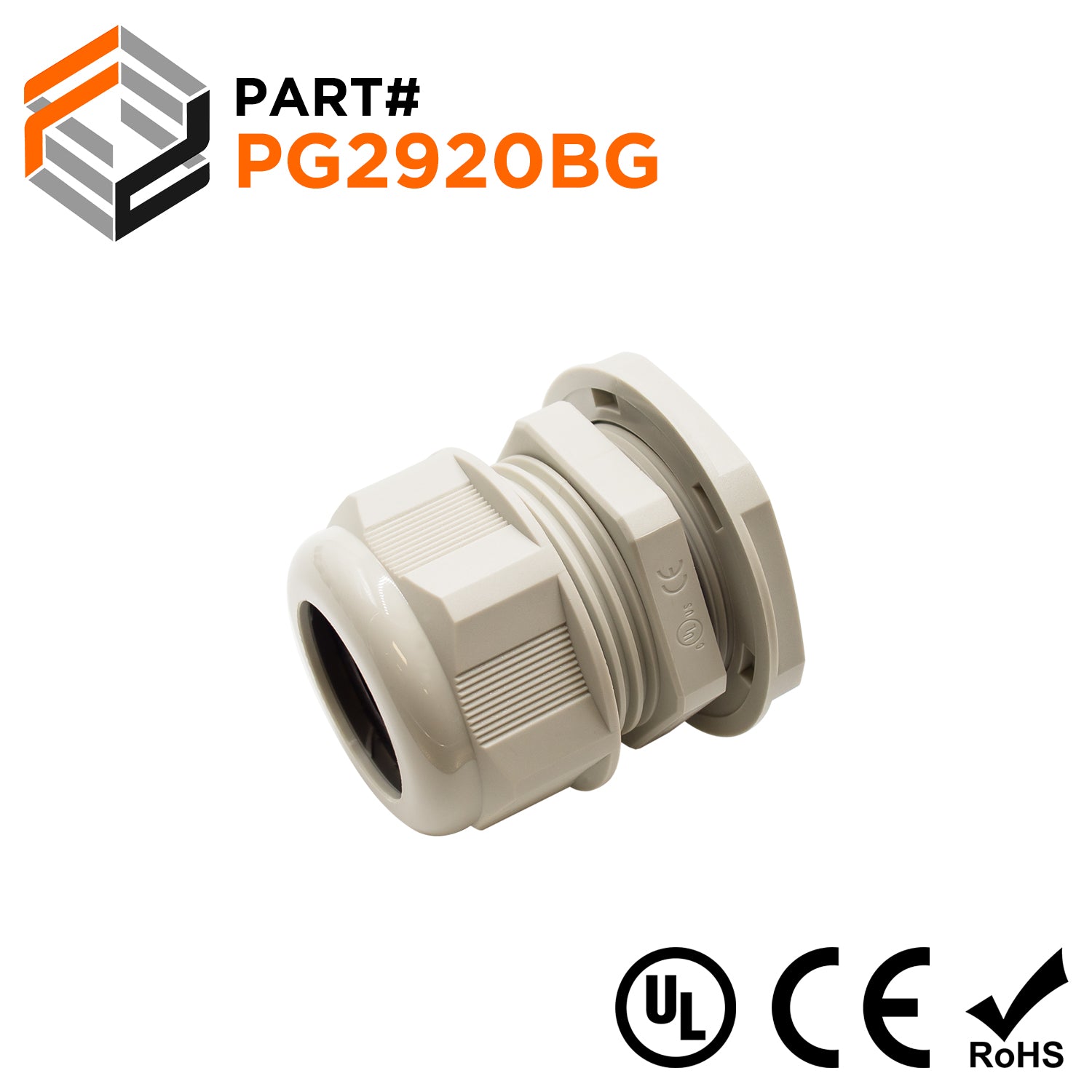 P2920BG - PG29 Thread Nylon Cable Gland, Beige, Range: 1/2" to 13/16", UL Listed, IP68, IP69K - 1 Piece - Ferrules Direct