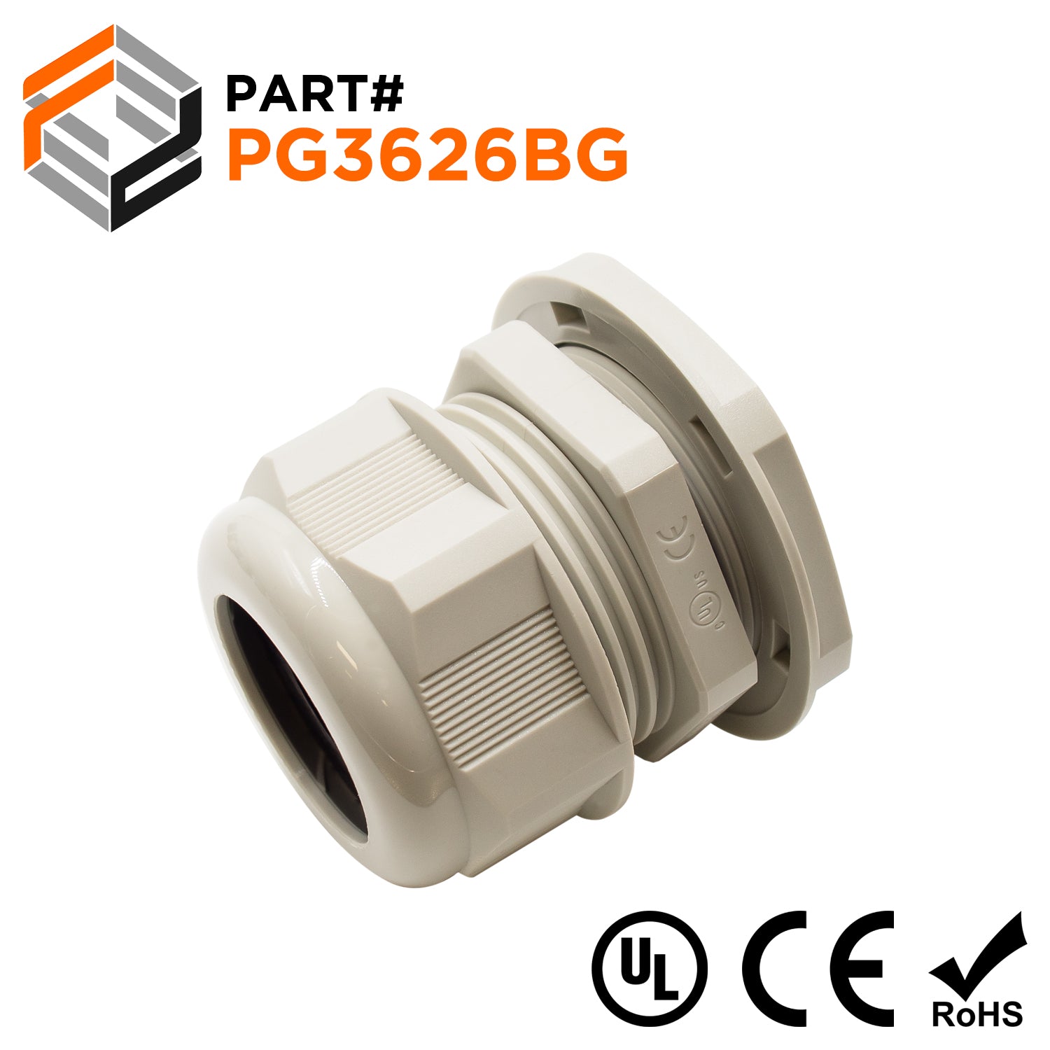 P3626BG - PG36 Thread Nylon Cable Gland, Beige, Range: 13/16" to 1", UL Listed, IP68, IP69K - 1 Piece - Ferrules Direct