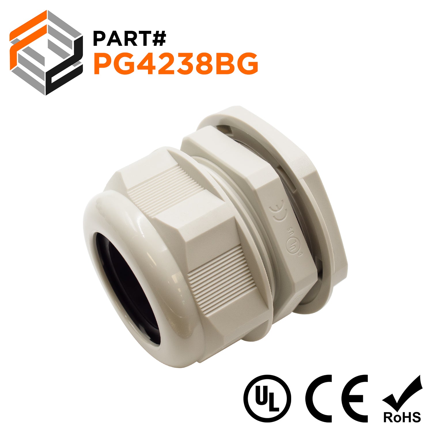 P4238BG - PG42 Thread Nylon Cable Gland, Beige, Range: 1-1/4" to 1-1/2", UL Listed, IP68, IP69K - 1 Piece - Ferrules Direct