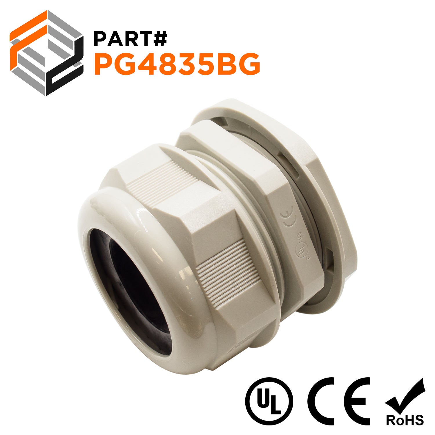 P4835BG - PG48 Thread Nylon Cable Gland, Beige, Range: 1-1/8" to 1-3/8", UL Listed, IP68, IP69K - 1 Piece - Ferrules Direct
