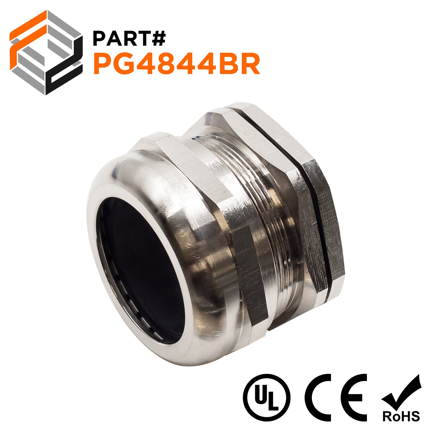 P4844BR - PG48 Thread Plated Brass Cable Gland, Range: 1-7/16" to 1-3/4", UL Listed, IP68, IP69K - 1 Piece - Ferrules Direct