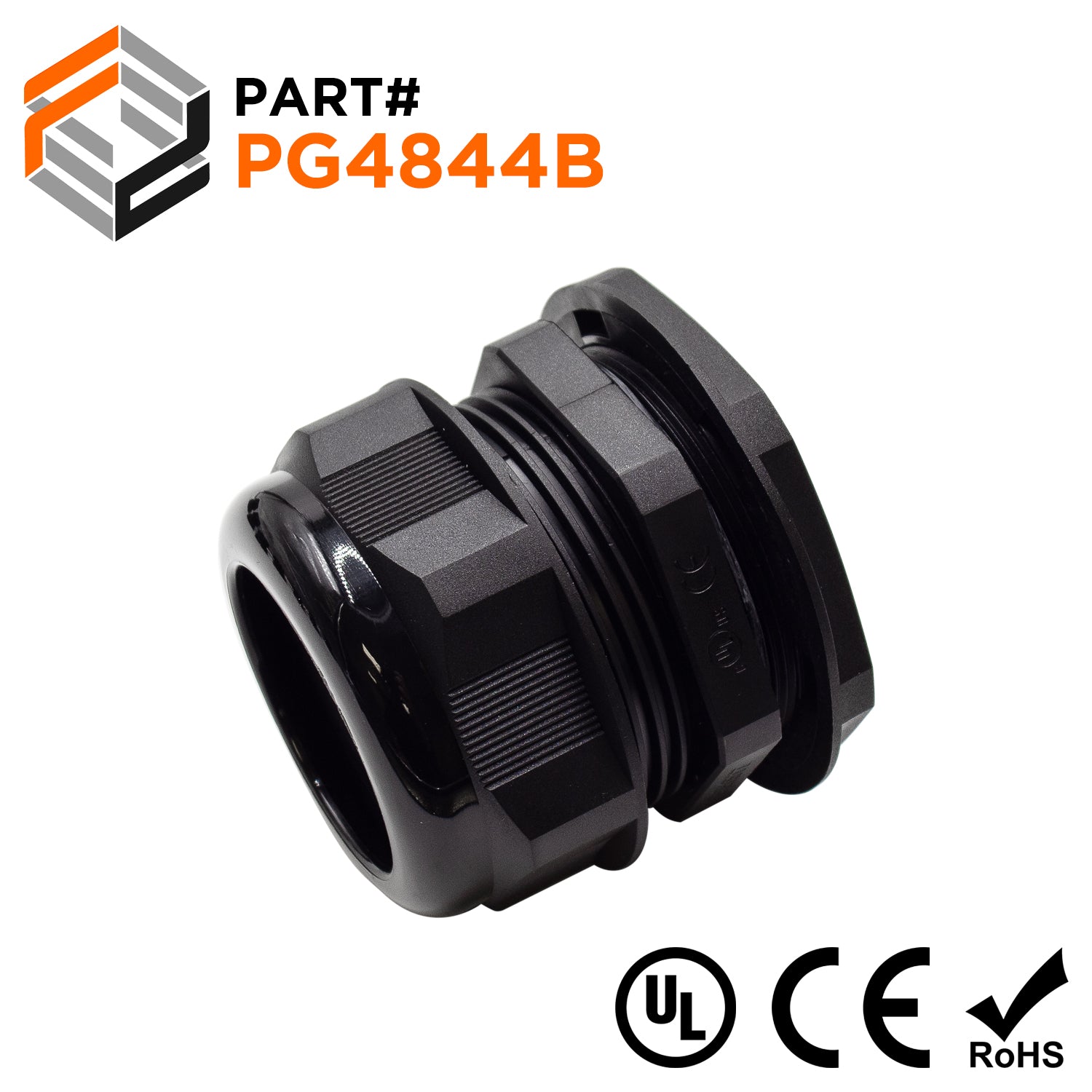 P4844B - PG48 Thread Nylon Cable Gland, Black, Range: 1-7/16" to 1-3/4", UL Listed, IP68, IP69K - 1 Piece - Ferrules Direct