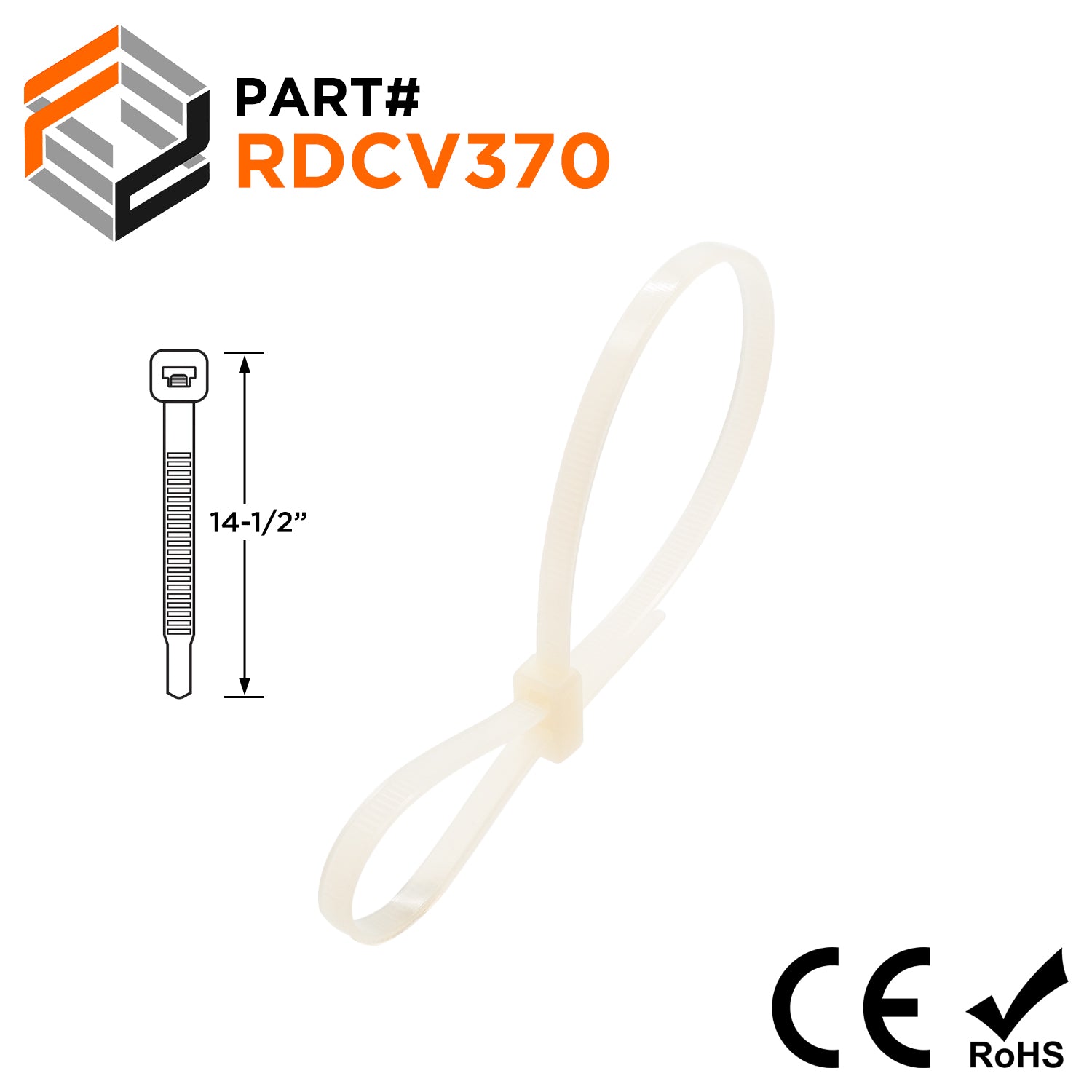 RDCV370 - 15" Releasable Nylon Double Head Cable Tie, 50-lb Tensile Strength, Natural, 100-Pack - Ferrules Direct