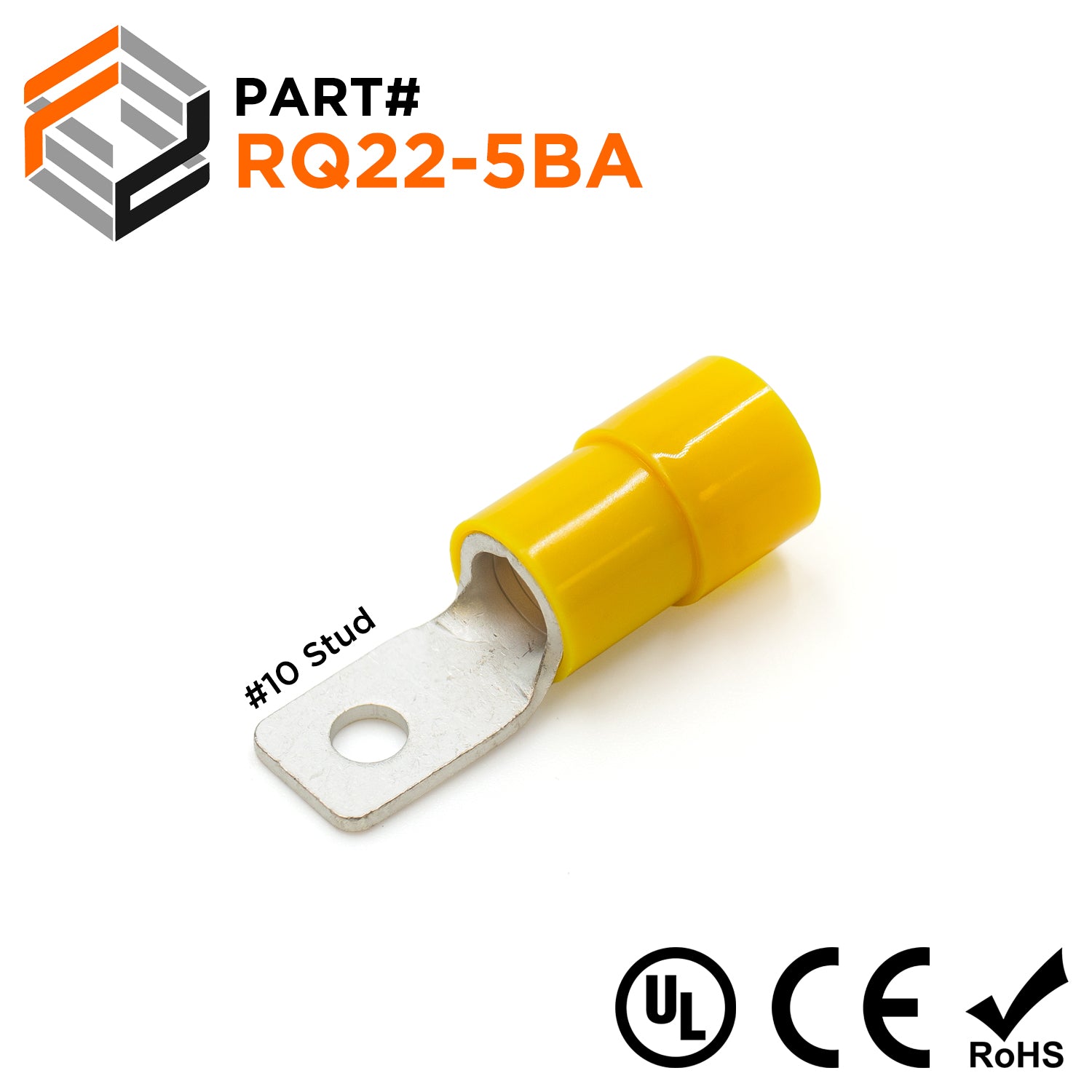 RQ22-5BA - 4 AWG Nylon Insulated Square Ring Terminals, #10 Stud, 25 Pieces