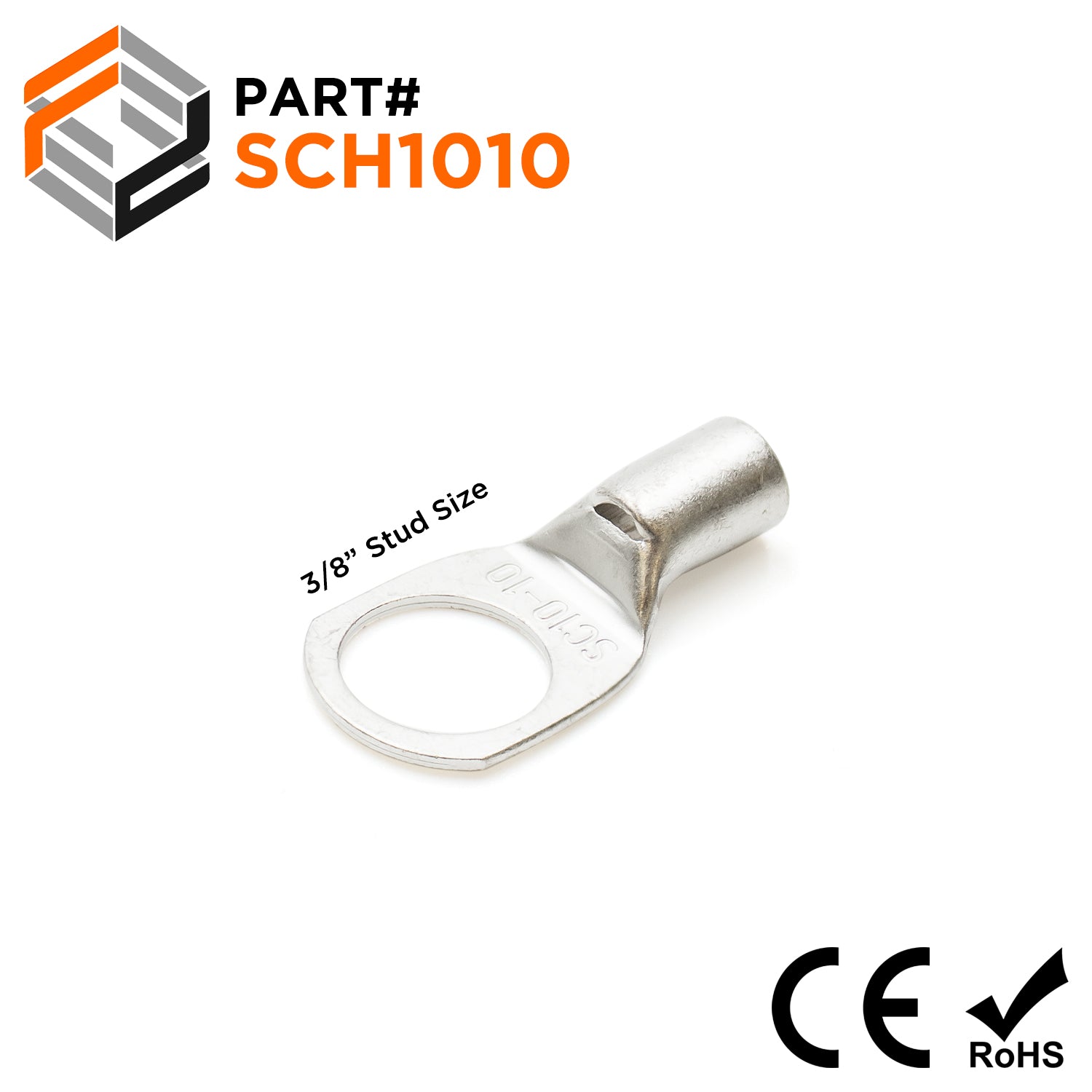 Non Insulated Tubular Ring Lug, 8 AWG, 3/8" Stud, 50 Pieces - SCH1010 - Ferrules Direct