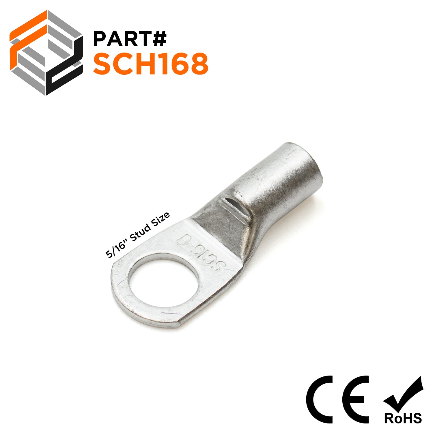 SCH168 - 6 AWG Non Insulated Tubular Ring Lugs, 5/16" Stud, 50 Pieces