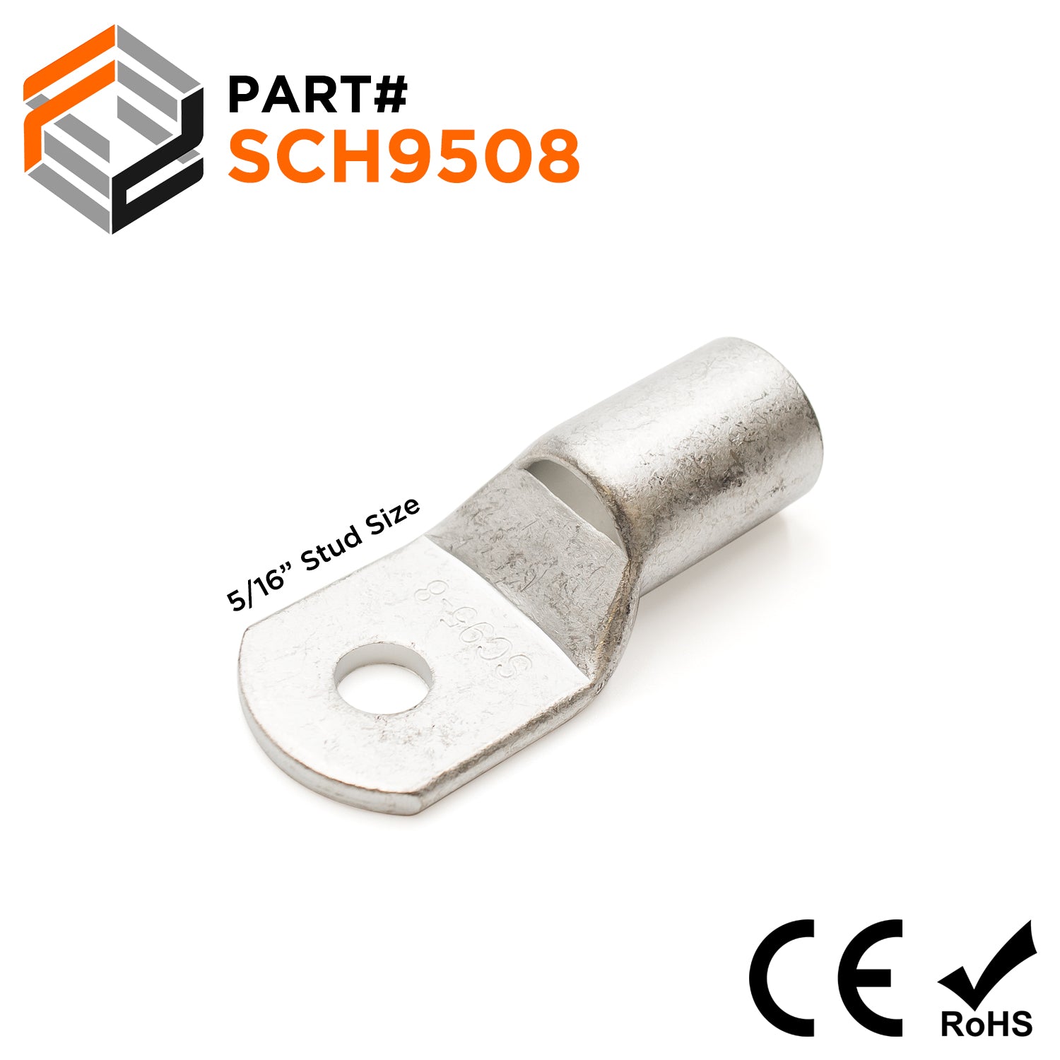 Non Insulated Tubular Ring Lugs, 3/0 AWG, 5/16" Stud, 10 Pieces - SCH9508 - Ferrules Direct