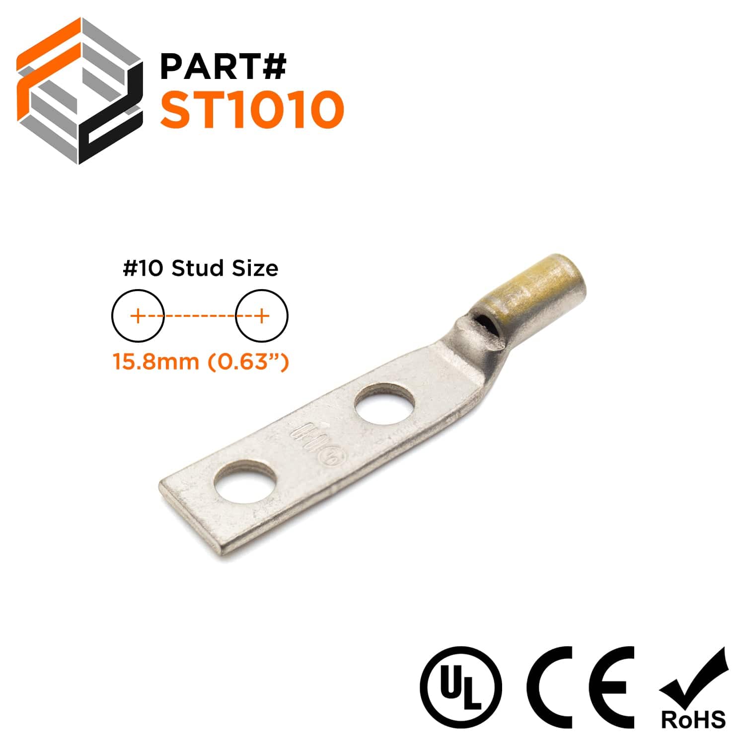 ST1010 - Compression Lug - #10 Stud Size - 10AWG - Ferrules Direct