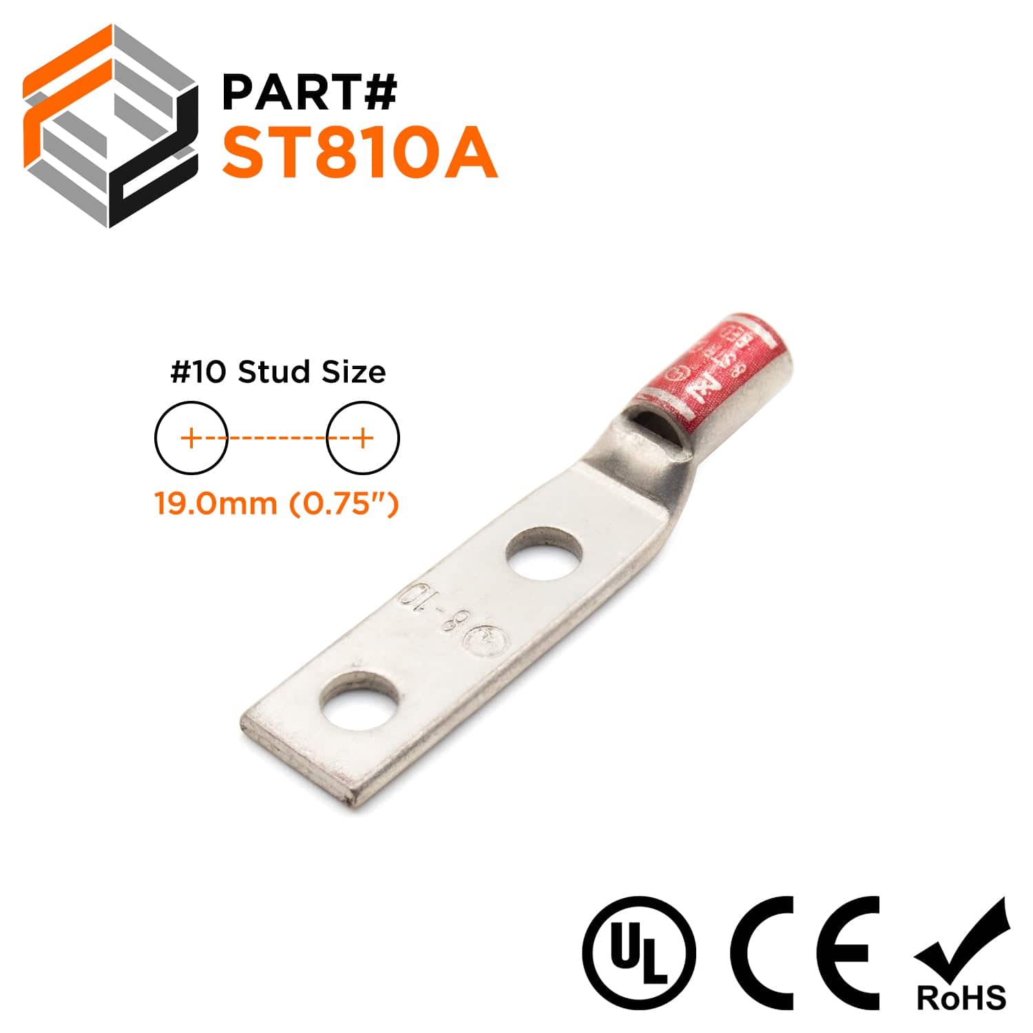 ST810A - 8AWG Compression Lug - #10 Stud Size - Ferrules Direct