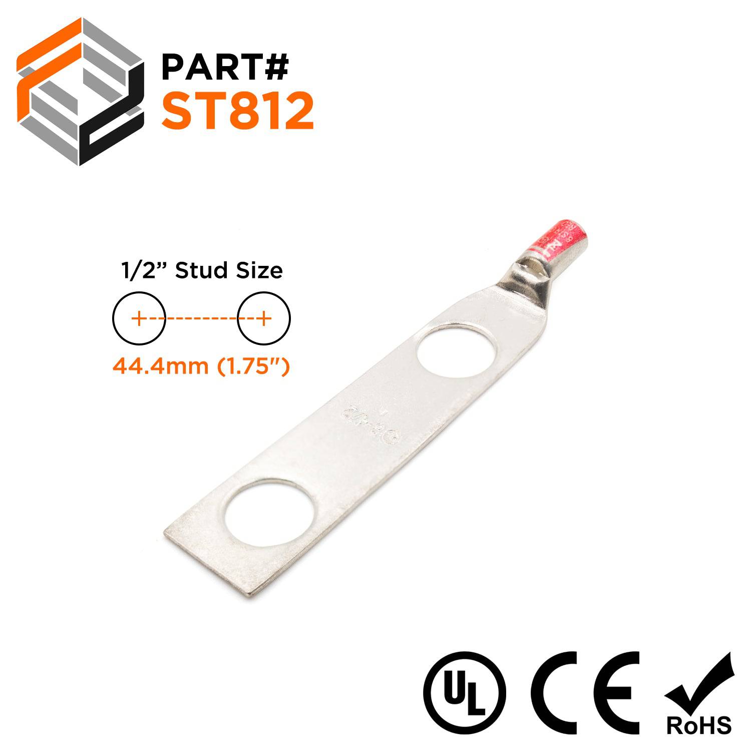 ST812 - 8 AWG Compression Lug - 1/2" Stud Size - Ferrules Direct