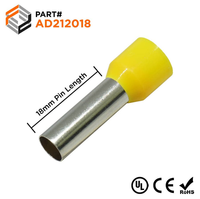 AD212018 - True 4 AWG (18mm Pin) Insulated Ferrules - Yellow - Ferrules Direct