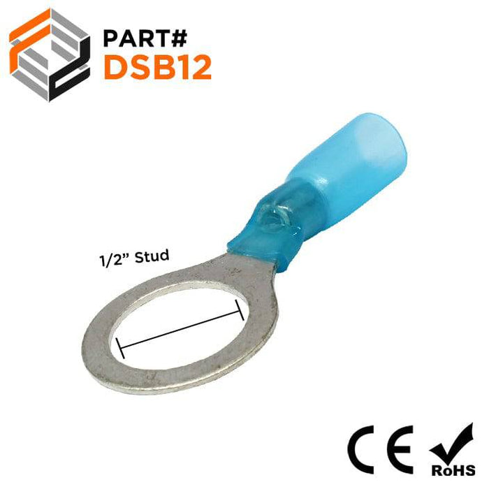 DSB12 - Polyethylene Heat Shrink Ring Term - 16-14 AWG - 1/2" Stud Blue - Ferrules Direct