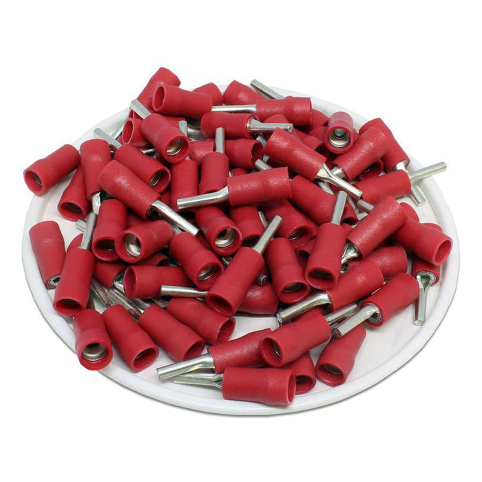 PTD1-9 Vinyl Insulated Pin Terminals - Double Crimp - 22-16 AWG - Red - Ferrules Direct