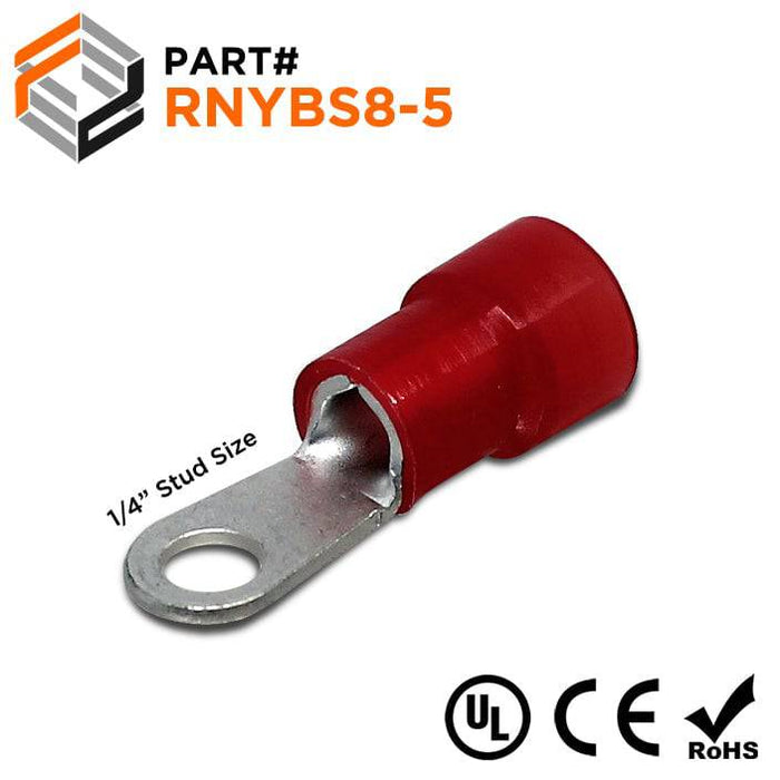 RNYBS8-5 - Nylon Ring Terminal - Standard Crimp 8 AWG - Stud #10 - Ferrules Direct