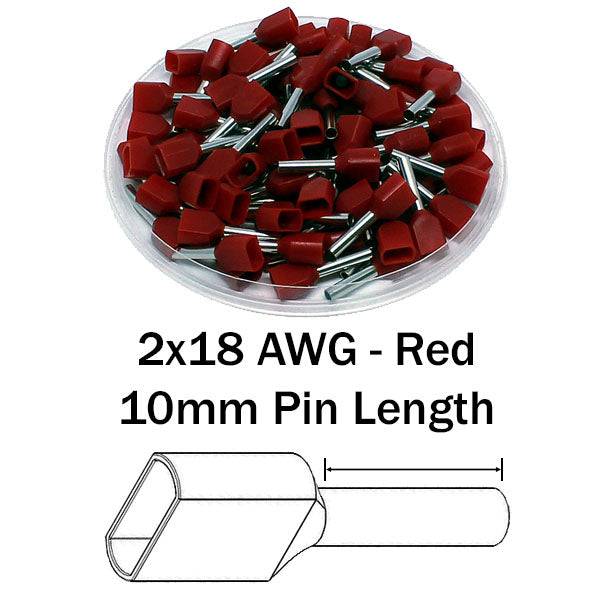 TD10010 - 2x18 AWG (10mm Pin) Twin Wire Ferrules - Red - Ferrules Direct