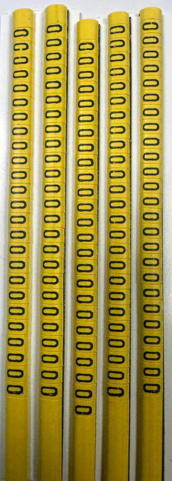 30BY0 - Ademark Style P3 Wire Markers, PVC, Number/Letter 0, 3mm, Black & Yellow, 10 Strips