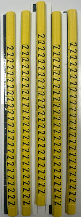 30BY2 - Ademark Style P3 Wire Markers, PVC, Number 2, 3mm, Black & Yellow, 10 Strips