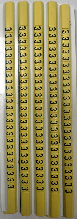 30BY3 - Ademark Style P3 Wire Markers, PVC, Number 3, 3mm, Black & Yellow, 10 Strips