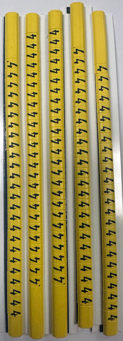30BY4 - Ademark Style P3 Wire Markers, PVC, Number 4, 3mm, Black & Yellow, 10 Strips