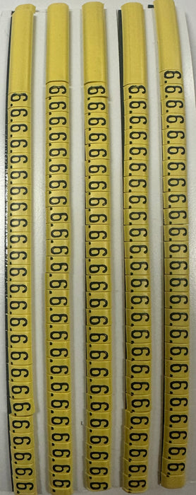 30BY6 - Ademark Style P3 Wire Markers, PVC, Number 6, 3mm, Black & Yellow, 10 Strips