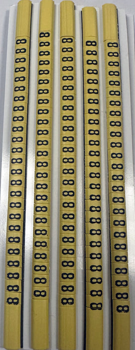 30BY8 - Ademark Style P3 Wire Markers, PVC, Number 8, 3mm, Black & Yellow, 10 Strips