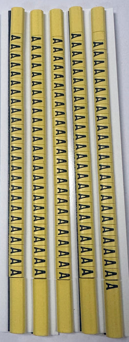30BYA - Ademark Style P3 Wire Markers, PVC, Letter A, 3mm, Black & Yellow, 10 Strips