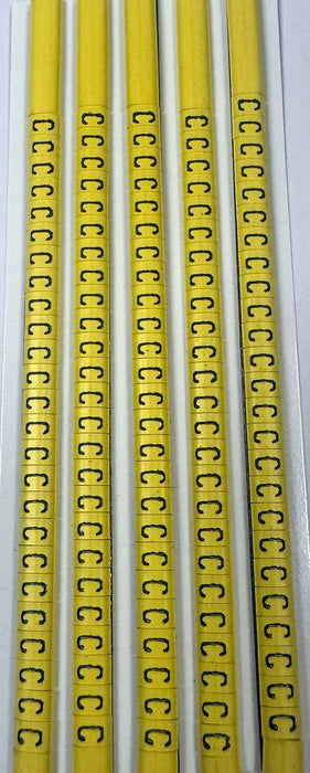 30BYC - Ademark Style P3 Wire Markers, PVC, Letter C, 3mm, Black & Yellow, 10 Strips