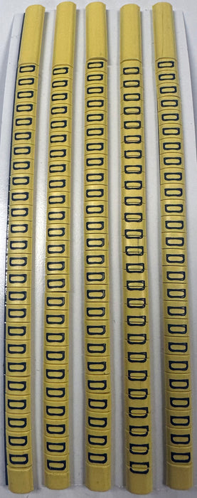 30BYD - Ademark Style P3 Wire Markers, PVC, Letter D, 3mm, Black & Yellow, 10 Strips
