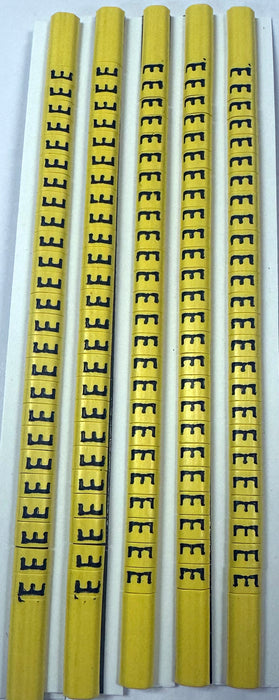 30BYE - Ademark Style P3 Wire Markers, PVC, Letter E, 3mm, Black & Yellow, 10 Strips