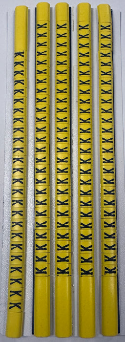 30BYK - Ademark Style P3 Wire Markers, PVC, Letter K, 3mm, Black & Yellow, 10 Strips