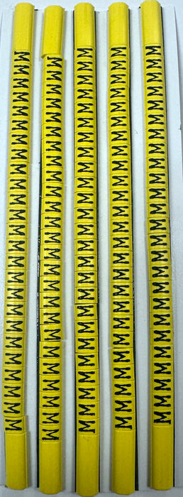 30BYM - Ademark Style P3 Wire Markers, PVC, Letter M, 3mm, Black & Yellow, 10 Strips