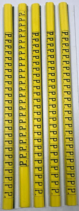30BYP - Ademark Style P3 Wire Markers, PVC, Letter P, 3mm, Black & Yellow, 10 Strips