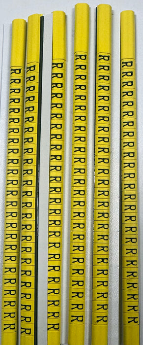 30BYR - Ademark Style P3 Wire Markers, PVC, Letter R, 3mm, Black & Yellow, 10 Strips
