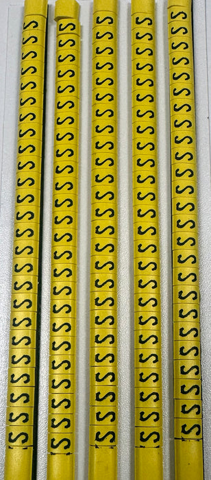 30BYS - Ademark Style P3 Wire Markers, PVC, Letter S, 3mm, Black & Yellow, 10 Strips