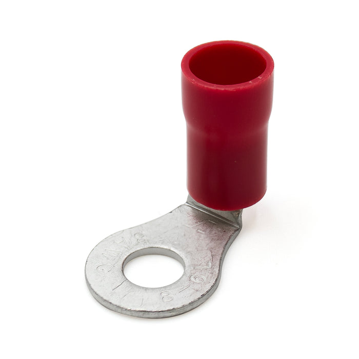 90D8-6LBV - 8 AWG Right Angle PVC Insulated Ring Terminals, 1/4" Stud, 50 Pieces