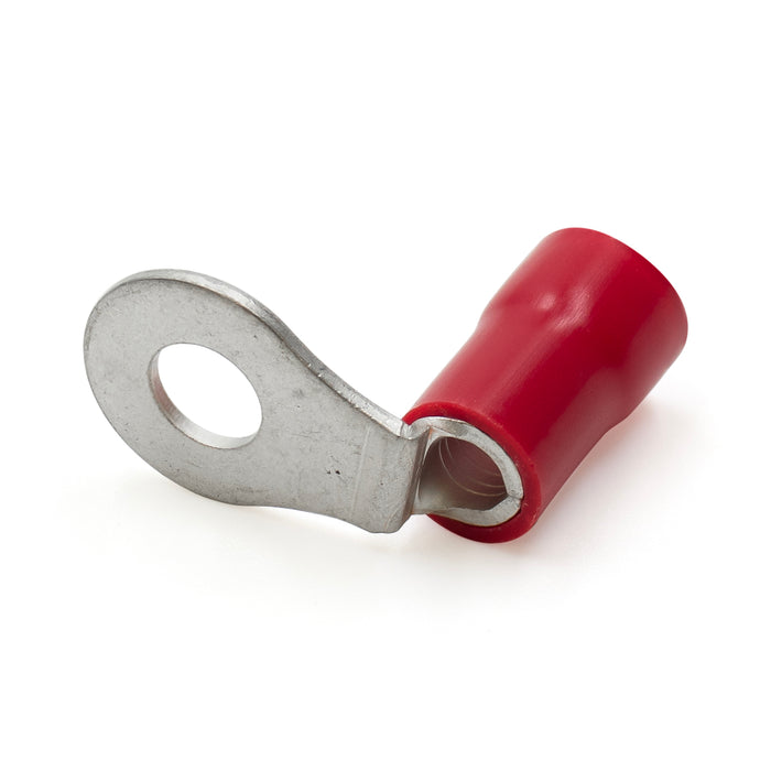 90D8-6LBV - 8 AWG Right Angle PVC Insulated Ring Terminals, 1/4" Stud, 50 Pieces